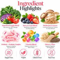Poudre Végétalienne OEM ODM Sans Sucre, Mélange de Superaliments Verts, Vitamines et Fibres, Complément Alimentaire Quotidien