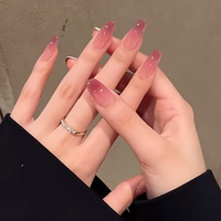 Faux ongles prédécoupés haut de gamme, style dégradé automne rose, effet œil de chat, style Pure Desire tendance, amovibles