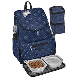 Tas Travel anjing, ransel quilt mewah, termasuk pembawa makanan bergaris dan 2 mangkuk anjing yang dapat dilipat - Product Image 2