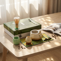 Ensemble de thé matcha personnalisé avec logo, 4, 7 ou 9 pièces, bol en céramique, fouet en bambou, kit complet pour la préparation du matcha, boîte cadeau pour l'utilisation avec du café