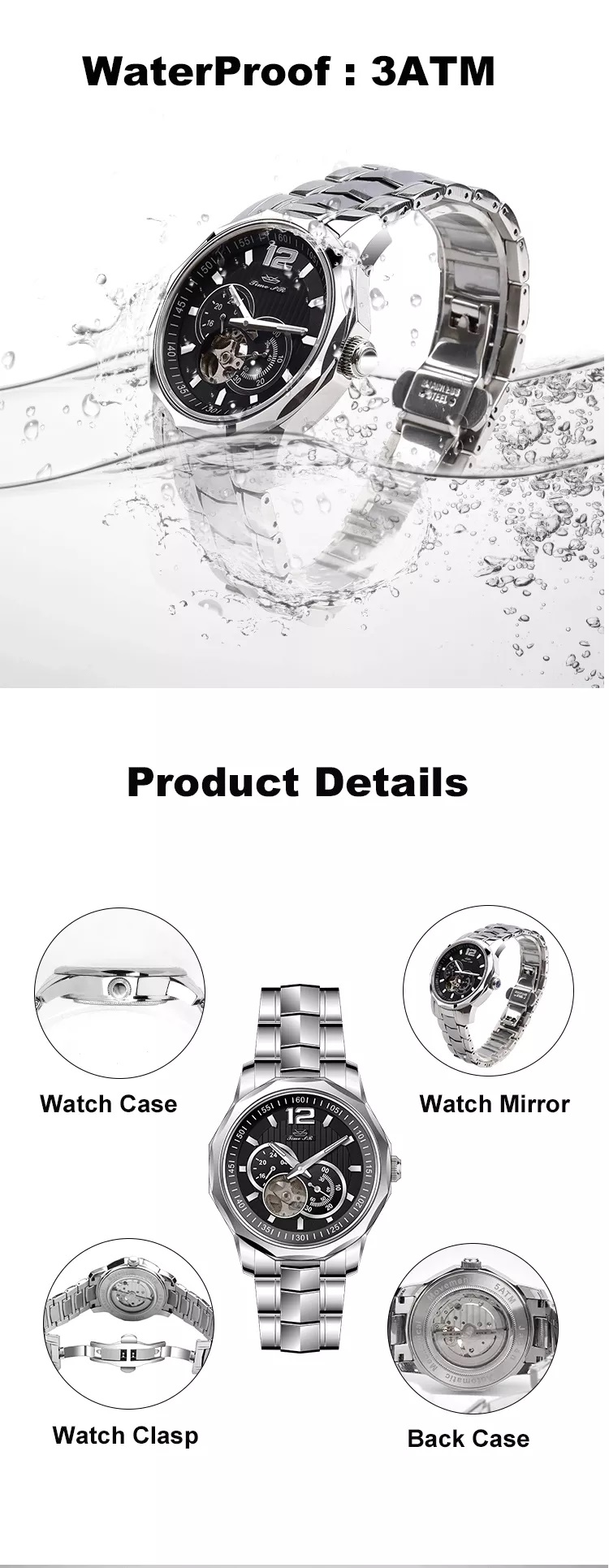 5ATM Japan Movement Mechanical Automatic watch Stainless Steel Back