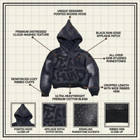 OEM ODM Sweat-shirt de haute qualité LOGO personnalisé Pull en coton Rhinestone Y2k Distressed Heavyweight recadrée Sweat à capuche vintage vierge