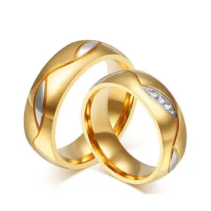 도매 두바이 골드 도금 텅스텐 반지 다이아몬드 기념일 선물 커플 반지