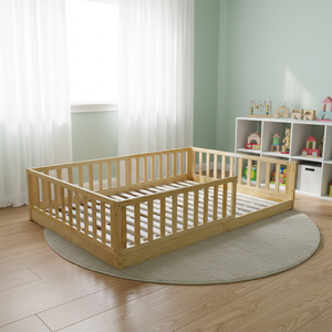 Letto in Legno Massello Stile Montessori con Ringhiere e Porta, Comoda Culla in Legno Adatta <span class=keywords><strong>per</strong></span> una Camera da Letto - Product Image 2
