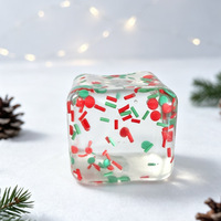 Juguete Antiestrés de Navidad, Cubo de Hielo Blandito Translúcido con Purpurina, Cubo de Maltosa de Ascenso Lento, Copo de Nieve con Lentejuelas para Aliviar el Estrés