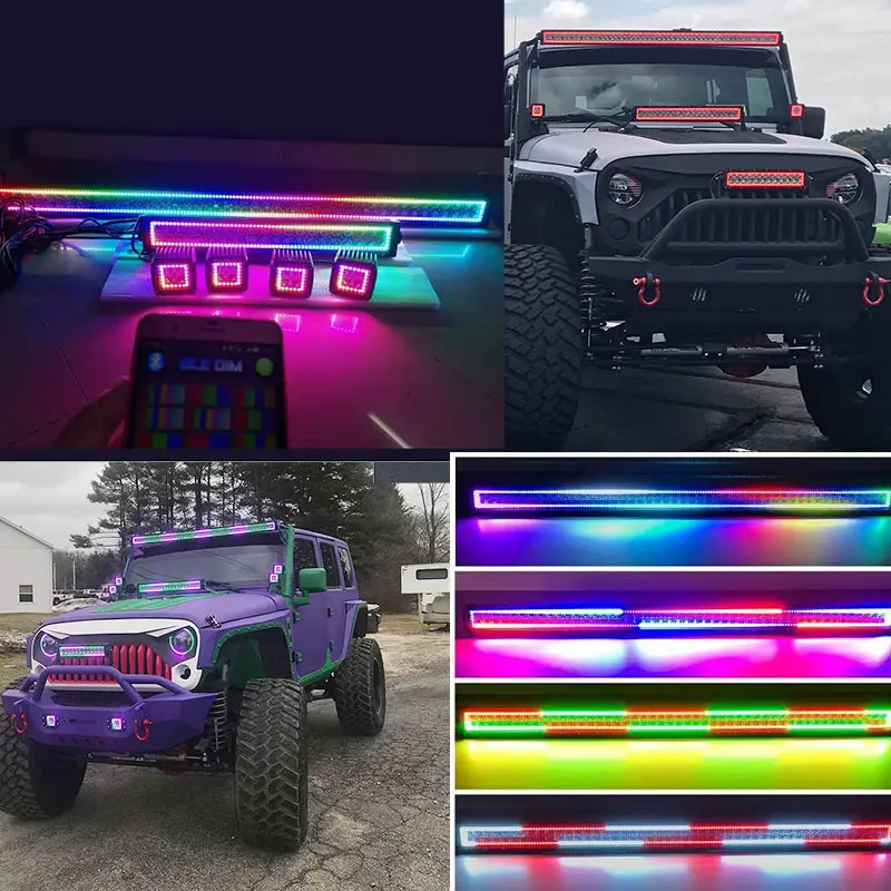 50 inci lampu LED Bar mengejar Halo RGB pabrik disesuaikan untuk truk Jeep 4x4 12V 288 watt Universal banjir