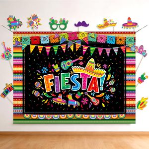Fondo Fotográfico Temático de Fiesta, Telón de Fondo con Rayas Mexicanas, Decoración para Fiestas Infantiles, Banner Personalizable para Cabina de Fotos - Product Image 1
