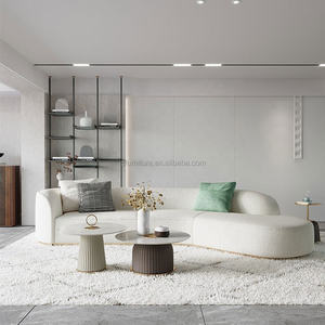 Conjunto de Sofás Seccionales Curvos de Tela Bouclé de Terciopelo Blanco Moderno para Villa, Apartamento, Hotel, Vestíbulo de Oficina, Sala de Estar, Eventos - Product Image 3