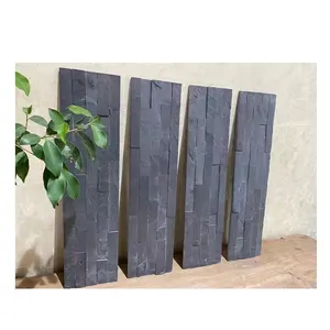 Natural Black Slate Veneer Rock Panels Culture Stone Wall Cladding for Villa Exterior Premium Stone Rock Wall Covering