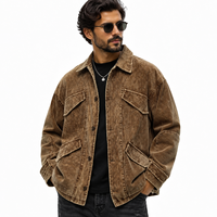 Veste cargo en velours côtelé délavé à l'acide pour homme, coupe oversize, style streetwear vintage, vêtement de travail écologique, poches à rabat, logo personnalisé d'usine, OEM