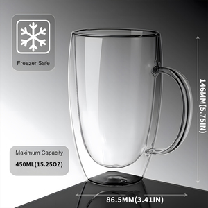 Bicchiere da 450ml 15oz in Vetro Borosilicato a Doppia Parete con Manico, Resistente al Calore, Lavabile in Lavastoviglie, Senza BPA, Design Nordico Moderno per Caffè Freddo - Product Image 2