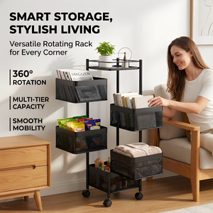 מטבח מארגן מסגרת חמש שכבות מתכת עם גלגלים נשלפים עם גלגלים נשלפים חמש שכבות של פירות & ירקות - Product Image 3