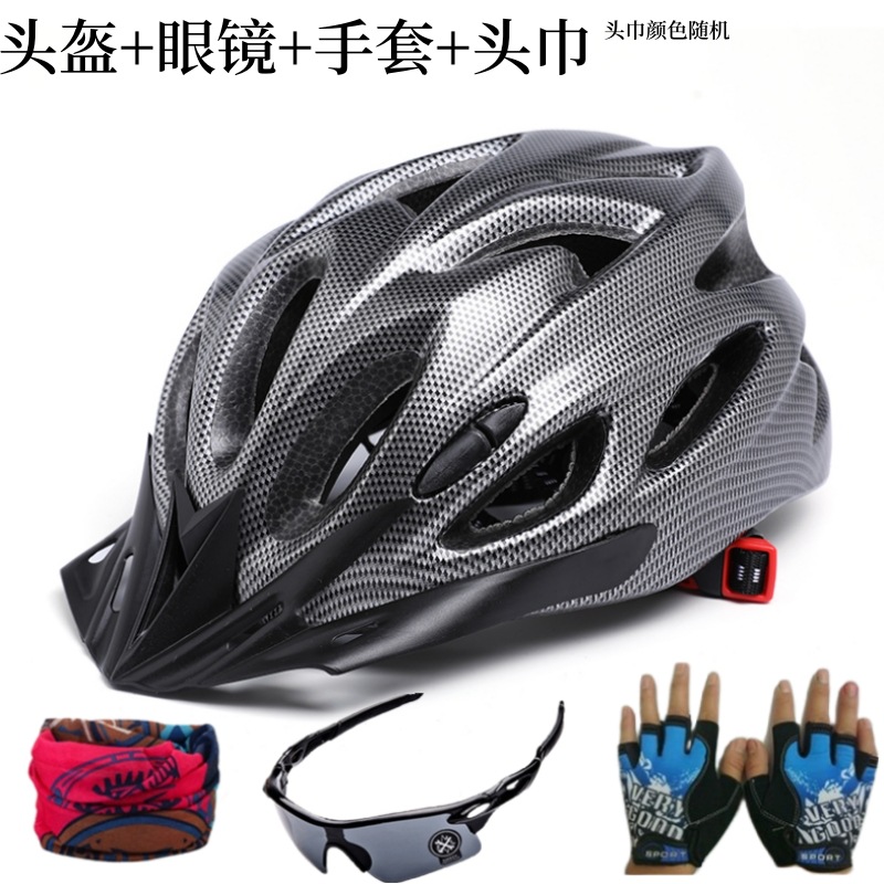 Fibra de carbono negra + guantes + gafas + pañuelo para la cabeza