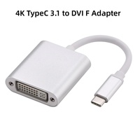 Adaptateur DFX en aluminium Type C vers DVI femelle 4K 30Hz USB 3.1 avec gaine en PVC pour MacBook Pro/Surface Laptop/Projecteur/Téléviseur