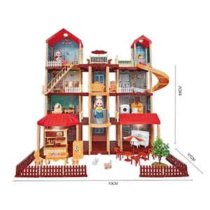 Maison de poupée classique en plastique, jeu pour bébés, ensemble de jouets pour enfants, bricolage miniature avec glissière et lumière, pièces