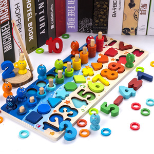 Montessori Đồ Chơi Bằng Gỗ Đếm Hình Học Hình Dạng Nhận Thức Phù Hợp Bạch Tuộc Cá Trò Chơi Đồ Chơi 5 Trong 1 Câu Đố Bảng WPT28-F - Product Image 4