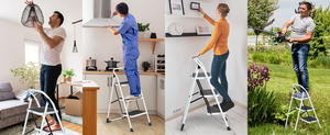 Échelle pliante en acier moderne multifonctionnelle à trois marches avec pédale antidérapante, marches larges et robustes, usage industriel - Product Image 6