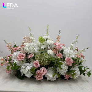 ของตกแต่งงานปาร์ตี้ LEDA ผลิตภัณฑ์ใหม่ ดอกไม้สีชมพูทำมือ แถวดอกกุหลาบสีขาว แถวดอกไฮเดรนเยียสีขาว สำหรับงานแต่งงาน - Product Image 2