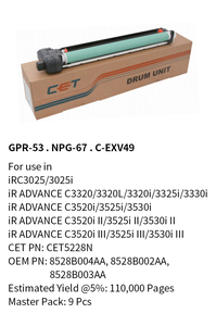 CET GPR-53 NPG-67 C-EXV49 Tambour Compatible Pour <span class=keywords><strong>Canon</strong></span> <span class=keywords><strong>iR</strong></span> C3025 C3025i C3320 C3325i C3330i C3520i 3525i 3530i II III Tambour - Product Image 6
