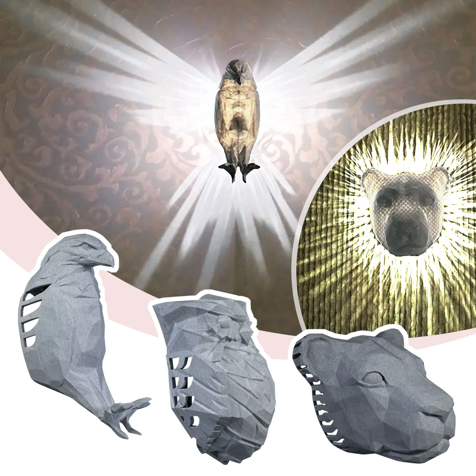 3D Vivid Stylish Animal Estátua Lâmpada De Parede Eagle Light Para Home Background decoração lâmpadas de parede interior