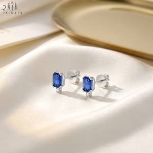 Nouvelle collection de bijoux minimalistes délicats en saphir, ensemble de diamants et de saphirs naturels, boucles d'oreilles en or blanc massif 18 carats - Product Image 6
