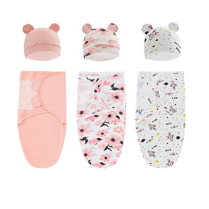 Nouvelle couverture d'emmaillotage pour bébé en coton biologique 100% pour l'hiver, sac de couchage, ensemble de chapeau, tissu d'emmaillotage réglable pour nouveau-né - Product Image 1