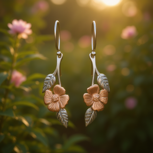 Pendientes de Plata de Ley con Diseño Floral en Dos Tonos, Modelo E3000 - Product Image 2