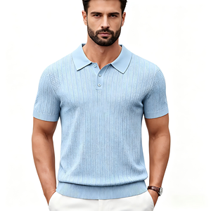 Camicia da Golf da <span class=keywords><strong>Uomo</strong></span> Casual a Maniche Corte con Colletto e Bottoni, Tinta Unita, Vestibilità Slim, Testurizzata, 100% Viscosa Anti-pilling - Vendita all'Ingrosso - Product Image 1