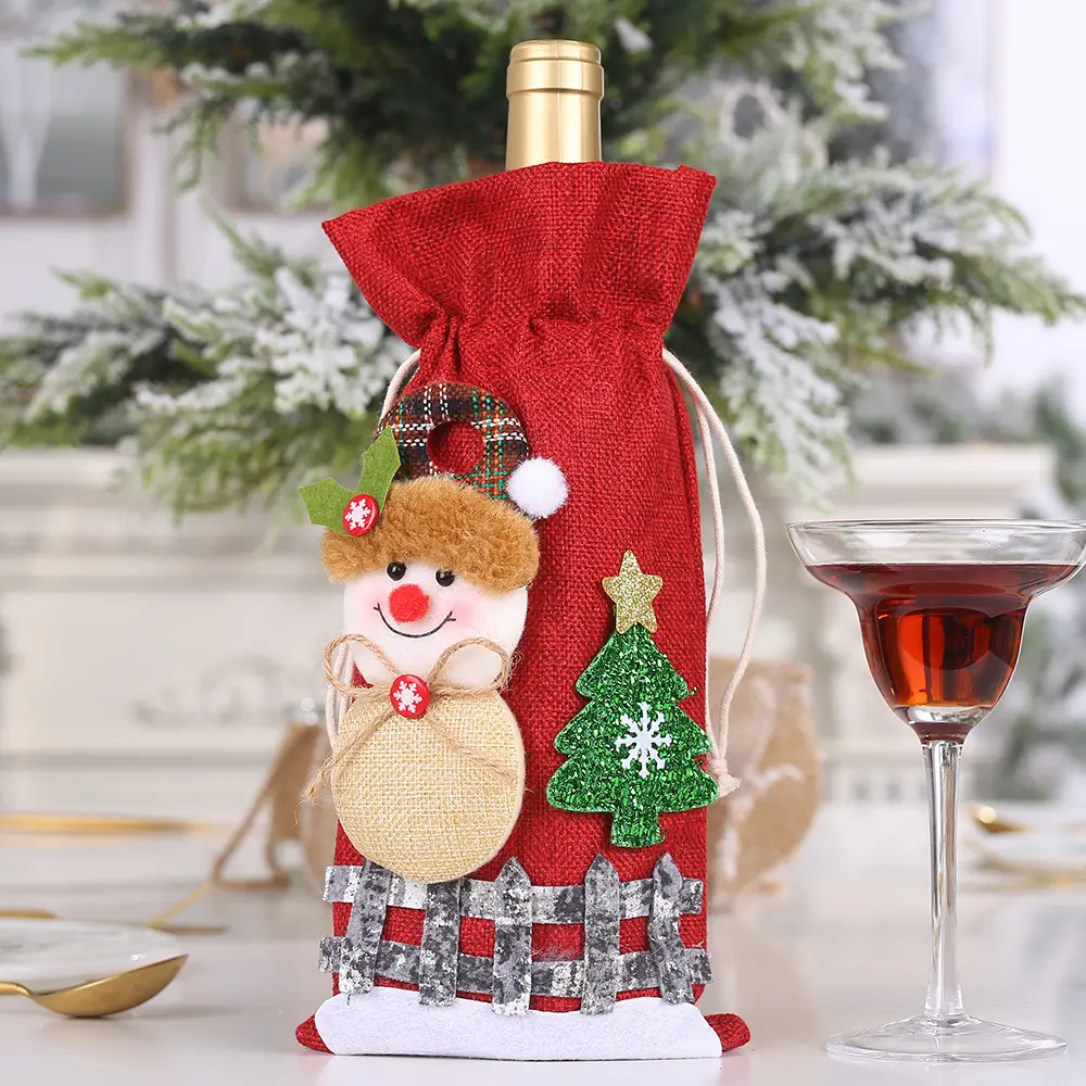 Christmas Wine Bottle Covers Decorations for Home Ornaments Indoor Decor Outdoor Wine Accessories Holiday Party Gifts Wool Cloth
