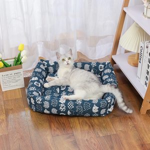 New Design Velvet Cotton and Linen Detachable Square Printed All Seasons Soft Fortune Cat Big Pet Dog Bed with <b>Cushion</b> - Product Image 1