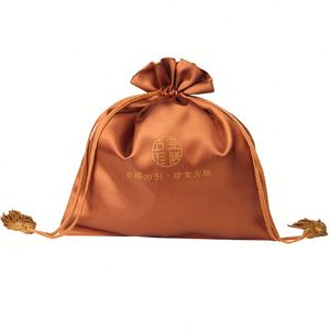 Sacs en satin pour cadeaux de mariage, vente directe du fabricant chinois, sacs en satin champagne, pochettes en satin avec dentelle - Product Image 1