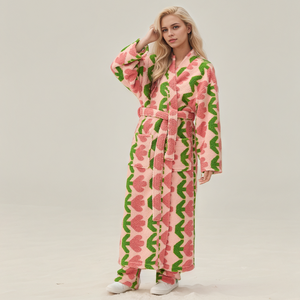 Kimono Invernale Caldo in Flanella Effetto Riso, Accappatoio Lungo in Pile Corallo, Vestaglia <span class=keywords><strong>da</strong></span> <span class=keywords><strong>Notte</strong></span> Comoda per Donne - Product Image 4