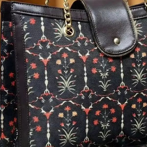 Rust <b>Red</b> and Terracotta Bohemian Indigo Geometric Waterproof Eco-Friendly Canvas & PU Leather Crossbody <b>Purse</b> - Product Image 2