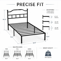 Doppelbett-Plattformbettgestell mit Stauraum unter dem Bett, Lattenrost aus Metall, mattschwarz für kleine Schlafzimmer