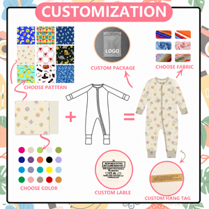 Combinaison bébé personnalisée à fermeture éclair, motif souris crème et étoiles, bordure couleur avoine, pyjama doux et respirant pour nourrisson - Product Image 4