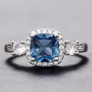 CAOSHIユニークなブルーキュービックジルコニアリング2023婚約結婚指輪925シルバーカラー女性リングカスタマイズ