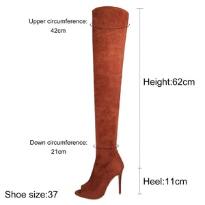 Botas de tacón alto hasta la rodilla con punta abierta, talla 43, de moda, con parte superior elástica, largas, para invierno, para mujer - Product Image 6