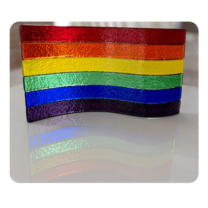 Posavasos de bebidas de vidrio fundido de arcoíris, manteles de mesa de vidrieras hechos a mano, azulejo de vidrio de fusión colorido a rayas de arcoíris para decoración del hogar - Product Image 6