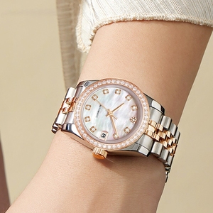Montre Femme Automatique Mécanique Miyota 6T15 Étanche 50M avec Logo Personnalisé, Cadran en Nacre Naturelle, Lunette Sertie de Diamants - Product Image 5