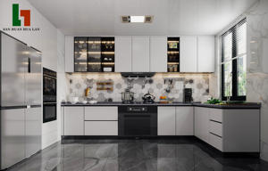 Elegante Mueble de Cocina en Forma de L Personalizado, Gabinete de Cocina de Melamina, Juego de Gabinetes de Cocina de Madera para Cocinas - Product Image 2