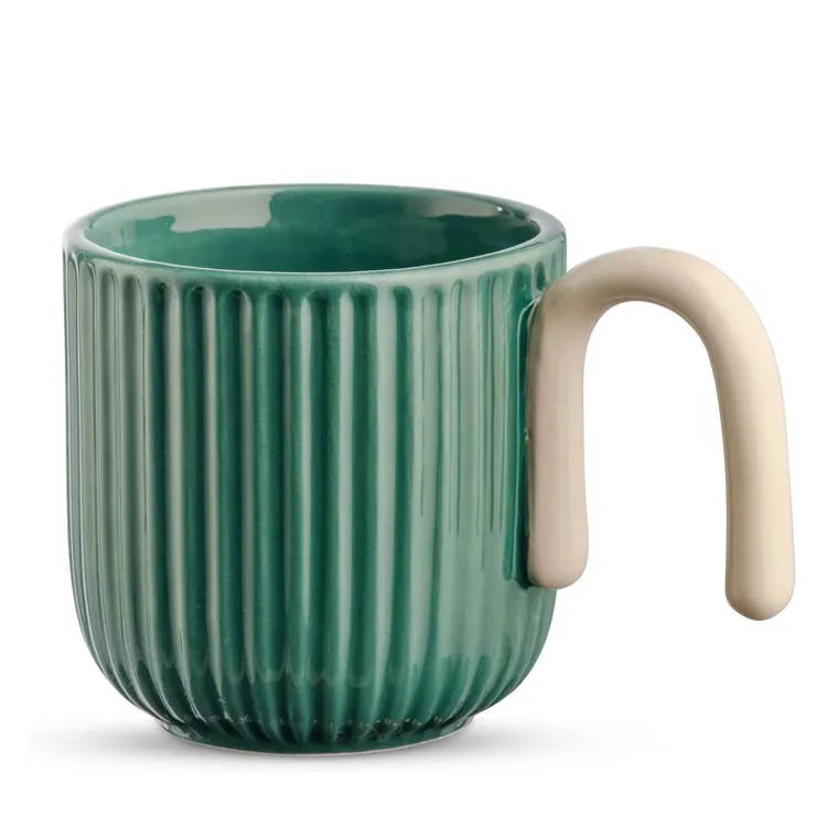 Tasse à café en céramique nordique à texture ondulée de style vintage vert beige pêche rose avec poignée