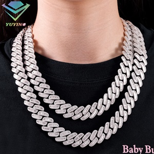 Full paved round baguette gemstone cuban <b>chain</b> Gold plated 925 sterling sliver VVS moissanite diamond Pass diamond tester GRA - Product Image 1