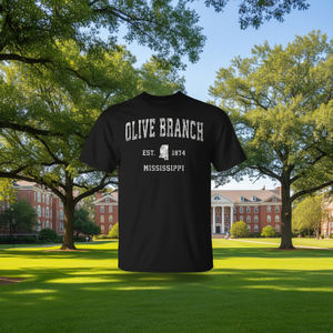 Camiseta deportiva vintage Olive Branch Mississippi Est 1874 de manga corta unisex de algodón con cuello redondo - Product Image 3