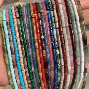 Wholesale 3x6 Cylindrical Amethyst/Lapis /Tiger Eye/Jade/Amazonite Tube Stone Loose Beads For Diy Bracelet