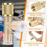 Adaptateur en T à raccord rapide avec noyau de valve en laiton 1/4 pouce SAE, structure robuste pour R22 R12 R134
