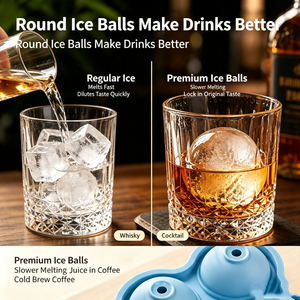 Moule à glaçons sphériques en silicone écologique et flexible, 4 cavités, grand format, pour whisky et cocktails à la maison, avec démoulage facile - Product Image 4