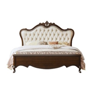 American-style Solid Mahogany Wood Vintage Country-style 1800mm Double Platform Storage Bed Upholstered Headboard Walnut-colored - Product Image 6