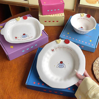 Ensemble de vaisselle en céramique créative et mignonne, dessin animé, simple, assiette à dessert en céramique 3D