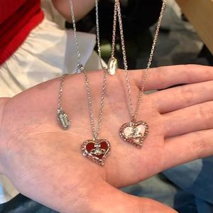 Collar con Colgante de Corazón de Saturno en Forma de Corazón, Brillante, Color Rosa, Cadena para Clavícula, Collar de Amor para Mujeres y Niñas - Product Image 4