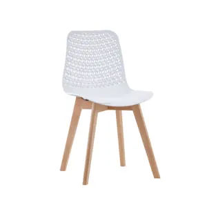 Sedia da Pranzo Moderna e Confortevole <span class=keywords><strong>in</strong></span> Polipropilene Bianco <span class=keywords><strong>con</strong></span> Gambe <span class=keywords><strong>in</strong></span> <span class=keywords><strong>Legno</strong></span> - Product Image 1
